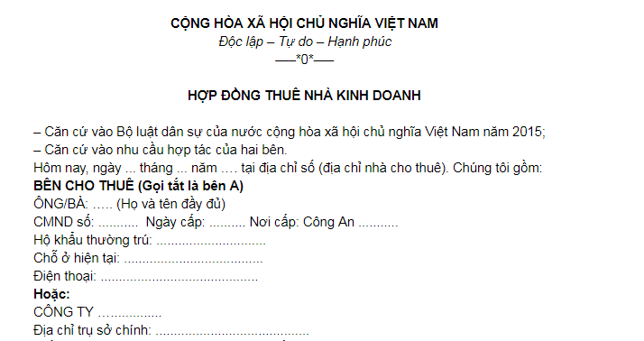Hop Dong Thue Nha Kinh Doanh